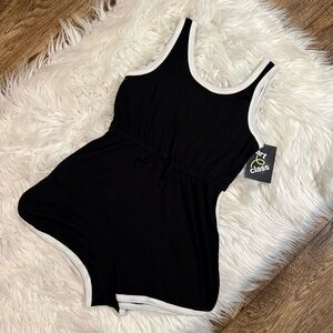 Art Class Girls Size S 6/6X Sleeveless Black Romper White Trim Drawstring Waist